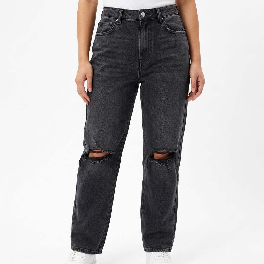 PACSUN 100% Cotton Black Distressed Tapered Ripped Jeans Women See Measurements